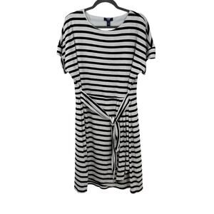 NEW Chaps Knit Dress XL White Black Striped Knit Faux Wrap Preppy Nautical